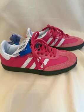 adidas Kids Hot Pink Sneakers with White Stripes